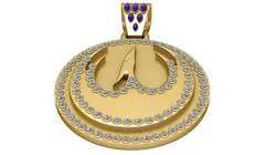 Luxury Diamond Halo Gold Medallion Pendant with Marquise Amethyst Bail 3D Print Model in Pendants 629293
