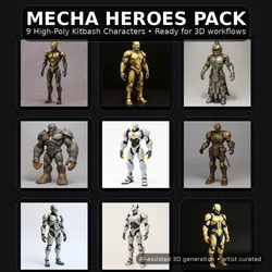 Mecha Heroes Pack 9 High-Poly Kitbash Characters 3D Print Model in Sculpture 630278