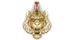 Roaring Lion Head Gold Pendant with Ruby Eyes Luxury Statement Jewelry 3D Print Model in Pendants 629125
