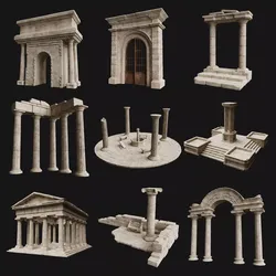 ANCIENT RUIN GREEK ROMAN TEMPLE MONUMENT STATUE COLUMN PACK Low-poly 3D model