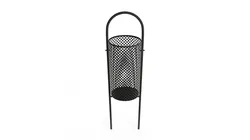 Black Perforated Metal Street Garbage Can with Standing Frame