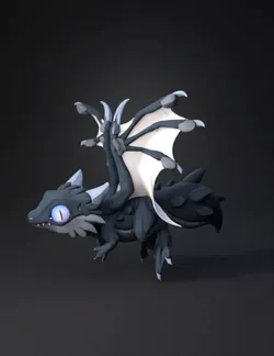 blue gray dragon with large purple eye white wing membranes cartoon