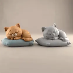 Home Decorations & Ornaments STL تنزيل - Adorable Sleeping Cat 3D Print STL - Cozy Home Decor - HIve