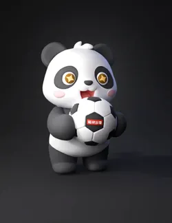 panda holding a soccer ball panda character with black ears and eyes
