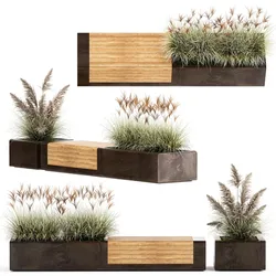 Bench With Flowerpot And Bushes For Outdoor Decor 1143