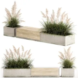Bench With Flowerpot And Bushes For Outdoor Decor 1144