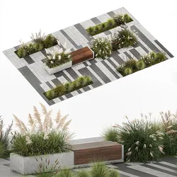 Bushes with bench for outdoor environment 1147