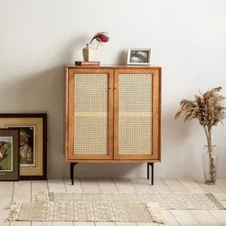Laura Rattan Wood Bowl Cabinet
