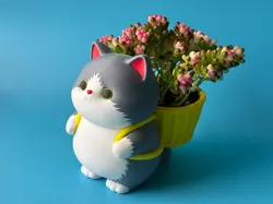 Maceta reconfortante: Gatito con cesta de bambú - Modelo de impresión 3D gratuito