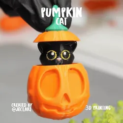 Sculptures & Artworks STL Download - Calabaza de Halloween con Gato Sorpresaby JECT-ART