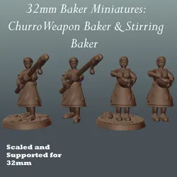 32mm Bakers Miniatures: Churro Weapon Baker & Stirring Baker for Fantasy