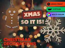 Christmas decorations / keyring / keychain collection - snowflake, gingerbread man and xmas text