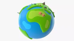 Cartoon Earth with Low Poly Landmarks Low-poly 3D model