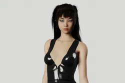 Long Haired Asian Brunette Woman Wearing Leather Suit