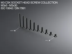 M3 CSK Socket Head Screw Collection M3x6-M3x30 ISO 10642 / DIN 7991