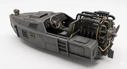 Realistic Steampunk Industrial Armored Boat 3D Model Low-poly 3D model