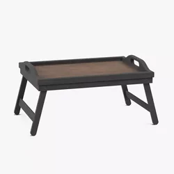 Wooden Bed Tray with Carved Handles and Folding Legs 3D model