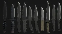 combat knife kit 10 fully completed gameready knifes vr - ar - low-poly