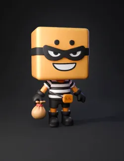 Create a stylized 3D player character for a chaotic co op game called
