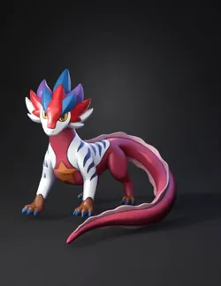 dragon creature with red body white stripes blue spikes on head pin