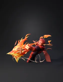 fiery anime character performing a blazing fire punch with bright flam
