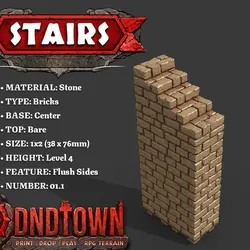 Floor - Stairs - Stone Bricks - Level04 - 1x2 - Straight - Bare Top - Center - 01.1 (SCUFFED) - 3D Modular Dungeon Tile - DnD Town Minis (www.dnd.town)
