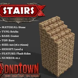 Floor - Stairs - Stone Bricks - Level04 - 2x2 - Straight - Bare Top - Center - 01.1 (SCUFFED) - 3D Modular Dungeon Tile - DnD Town Minis (www.dnd.town)
