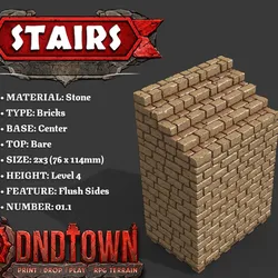 Floor - Stairs - Stone Bricks - Level04 - 2x3 - Straight - Bare Top - Center - 01.1 (SCUFFED) - 3D Modular Dungeon Tile - DnD Town Minis (www.dnd.town)