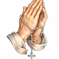 hand Praying Hand Rosary Cross Christion Art
