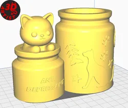 Pen Holder Cat Antidepressant 3D Print Model in Decor 554092