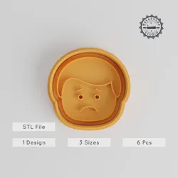 Sad Face Cookie Cutter & Stamp Set, Kawaii & Emoticon Designs, 6 Pieces, S/M/L Sizes