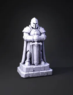 stone knight statue with sword on brick pedestal armored knight in gr
