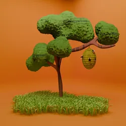 Tree with Bee hive honey on Grass