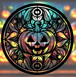 Spooky Halloween Pumpkin Mandala Art – 2D geometric wall art (Stained Glass Style)