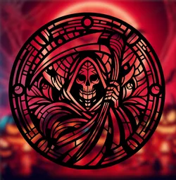 Spooky Halloween 2024 Series – Grim Reaper Stained Glass Style (2D Geometric Wall Art)