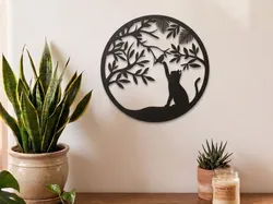 Arte de pared - Silueta de gato y pájaro