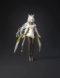 anime character wearing a futuristic white outfit with lime accents c