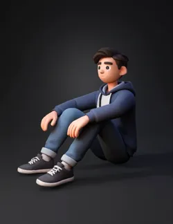 Create ONLY one single 3D character a teenage student in a seated pos