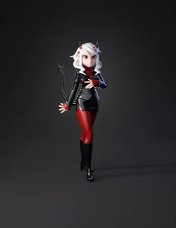 demon girl character with horns tail heart eyed expression wearing