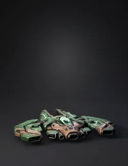 OiOi futuristic combat vehicle with green and bronze armor plating ne