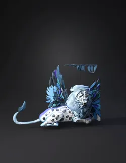 snow leopard with blue feathered wings white fur with blue accents f