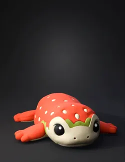 strawberry frog toy creature with red body cream underside white spo