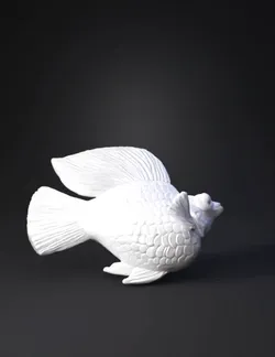 white fish sculpture with detailed scale texture and flowing fins