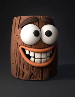 wooden planter with a cartoon face brown tree stump texture large go