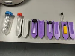 Centrifuge adapters from 50 mL to 15 mL Falcon tubes and various glass vials