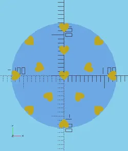 Fișiere pentru imprimante 3D | Fișier 3MF | Test la nivelul patului de imprimare Elemente în formă de inimă cu diametrul de 260 mm.