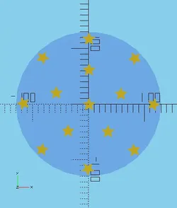 Fișiere pentru imprimante 3D | Fișier 3MF | Testarea nivelului patului de imprimare cu elemente în formă de stea cu diametrul de 260 mm.