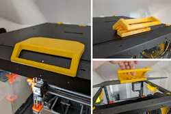 Handle with locking mechanism for hinged lid of original Prusa enclosure - One-handed operation