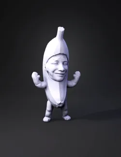 anthropomorphic banana character with furry limbs yellow peel standi