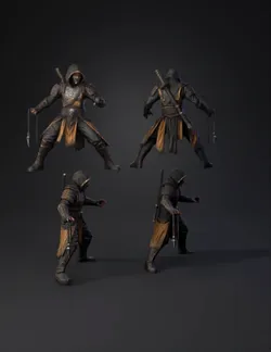 armored warrior with dark metal plating gold trim hooded cloak and